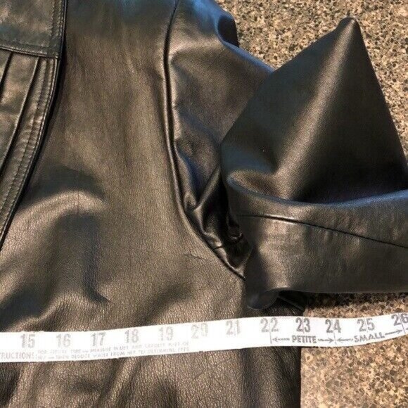 Traditional Trends Long Over-sized Trench Coat Black Leather Button up Petite - Picture 7 of 9